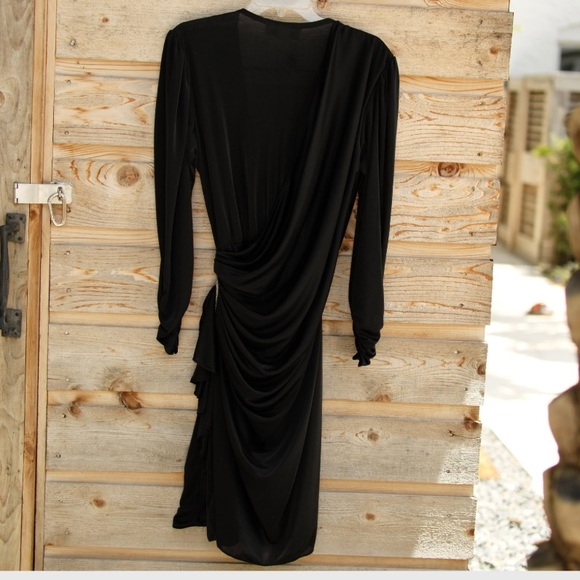 Vintage 1980s Black Formal Wrap Drape Dress with Beaded Brooch Closure.. Size 8 - Picture 16 of 16